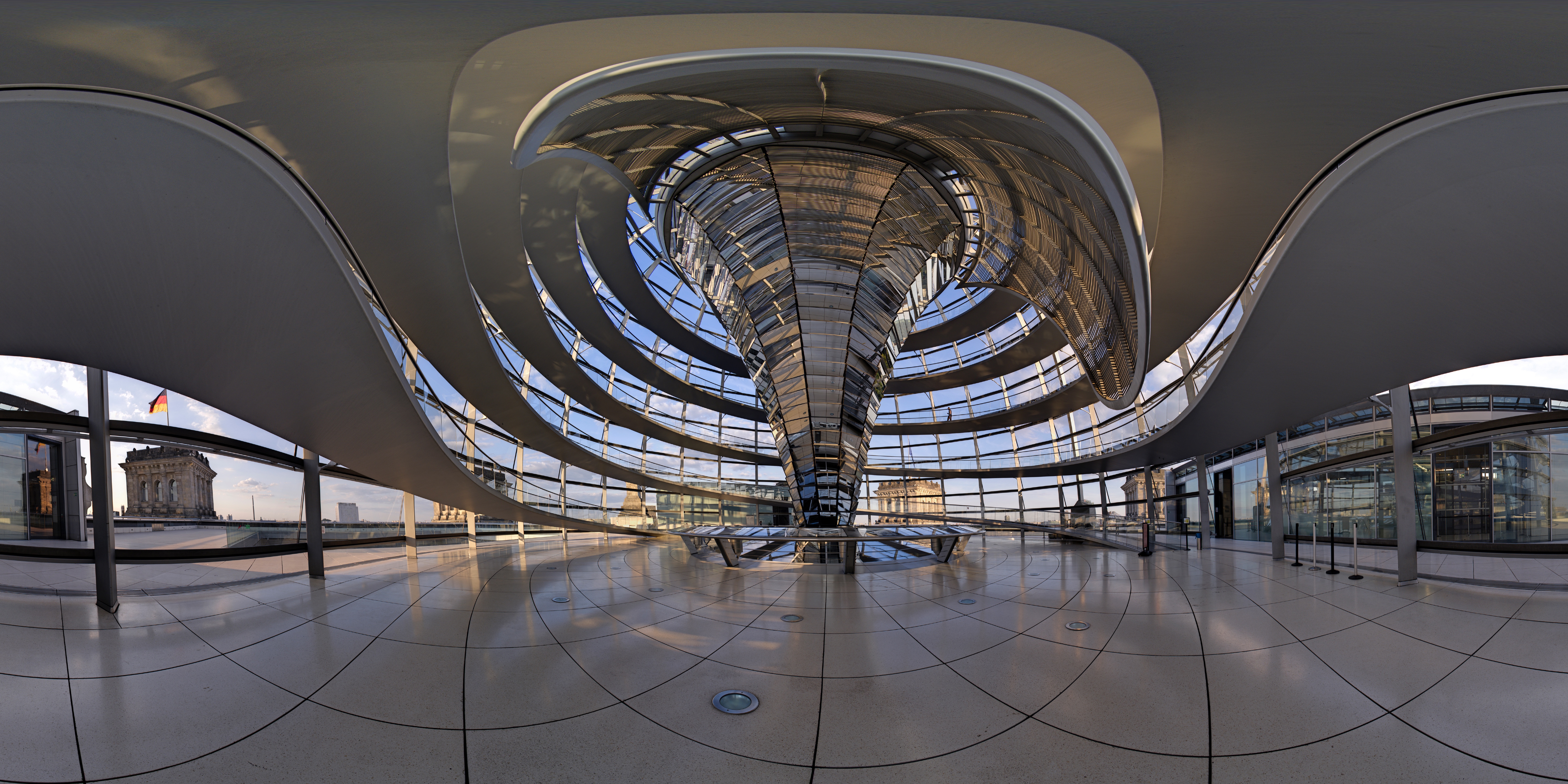 Reichstagskuppel im 360° Panorama, Regierungsviertel, Berlin, Deutschland, Europa